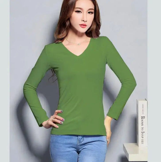 Chic Long Sleeve V-Neck Cotton T-Shirts