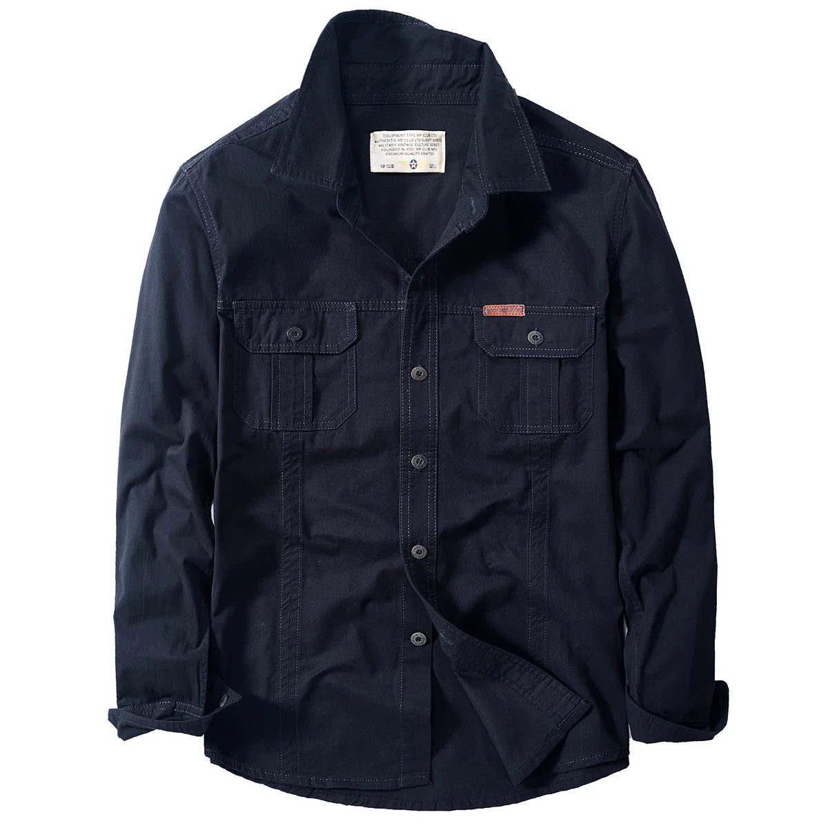 Men's Oversized Black Linen Tactical Shirt