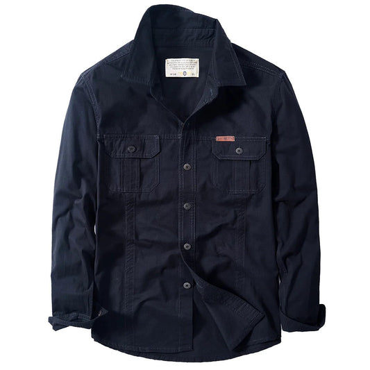 Men's Oversized Black Linen Tactical Shirt