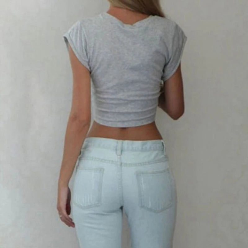 Women's Stylish Summer Tie Front Cropped T-Shirt