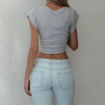 Women's Stylish Summer Tie Front Cropped T-Shirt