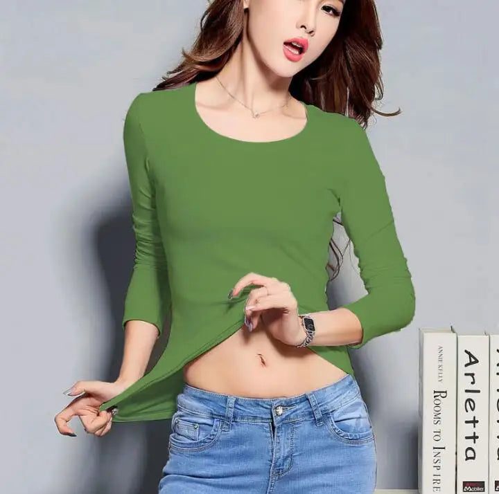 Chic Long Sleeve V-Neck Cotton T-Shirts