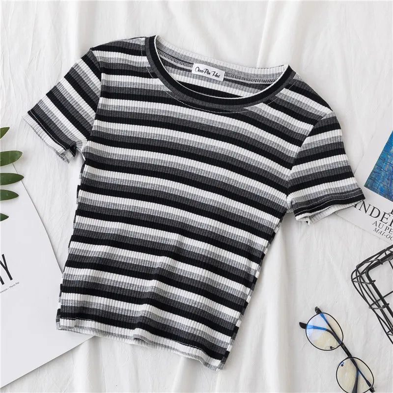 Summer Rainbow Striped Slim Fit T-Shirt
