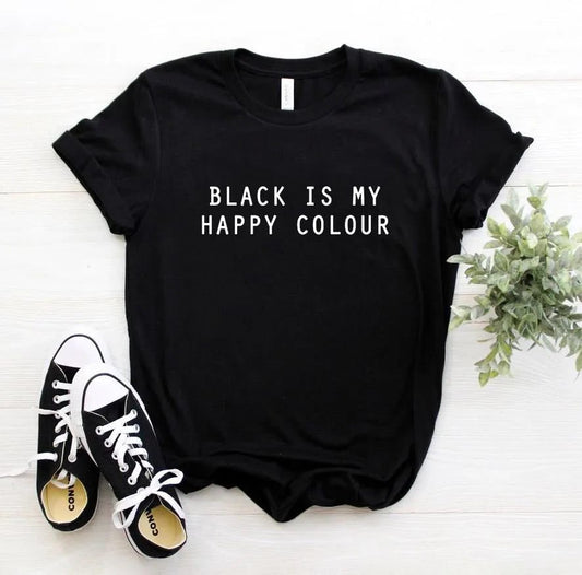 Black T-Shirt for Women with Happy Print