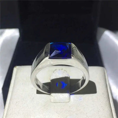 Square Blue Sapphire Sterling Silver Rings