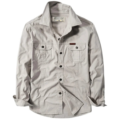 Men's Oversized Black Linen Tactical Shirt