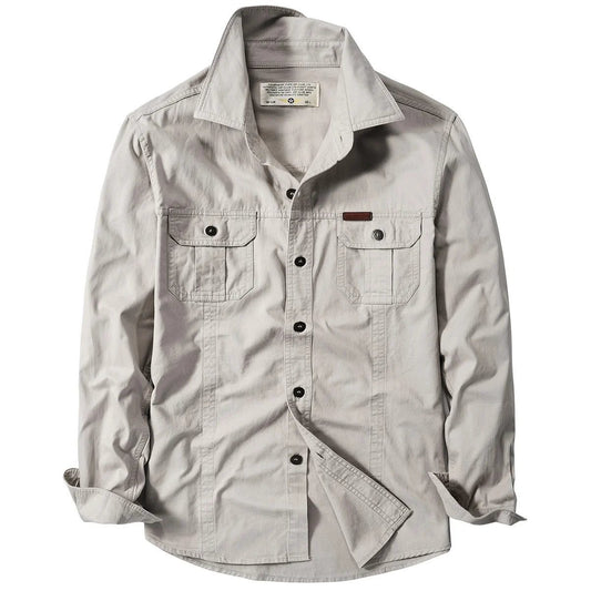 Men's Oversized Black Linen Tactical Shirt