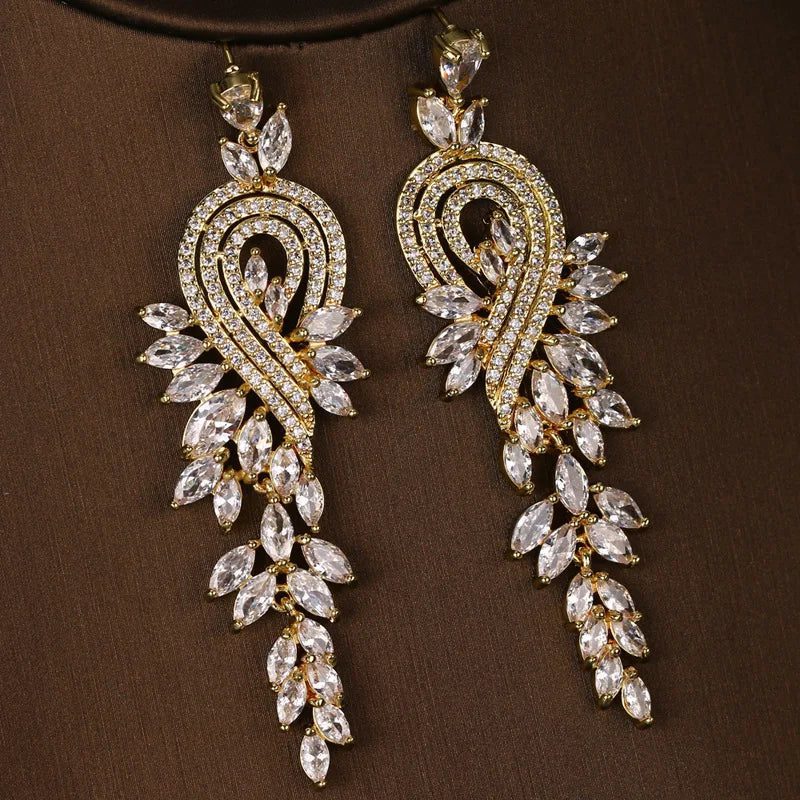 Elegant Long Zirconia Dangle Earrings for Weddings