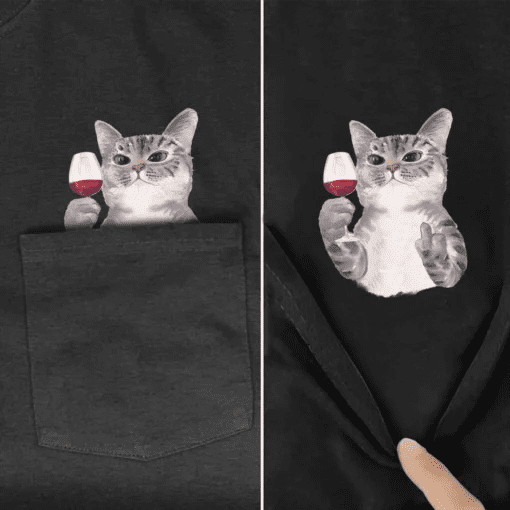 Funny Cat Middle Finger Pocket T-Shirt