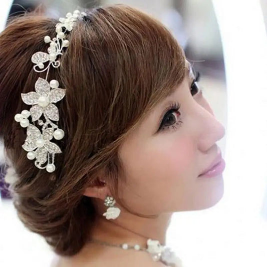Elegant Floral Crystal Pearl Wedding Hairpin