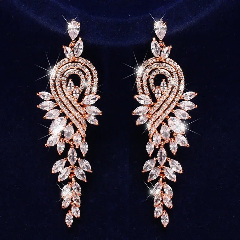 Elegant Long Zirconia Dangle Earrings for Weddings