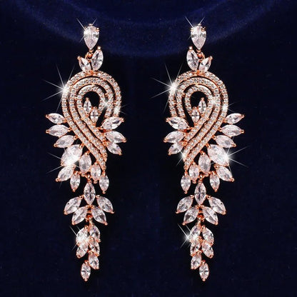 Elegant Long Zirconia Dangle Earrings for Weddings