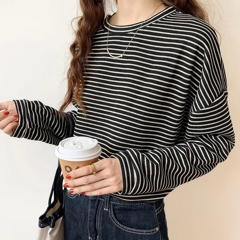Women's Striped Cotton Long Sleeve T-Shirt