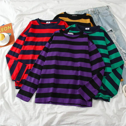 Women's Striped Cotton Long Sleeve T-Shirt