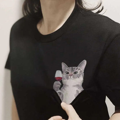 Funny Cat Middle Finger Pocket T-Shirt