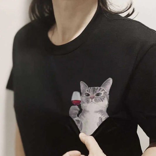 Funny Cat Middle Finger Pocket T-Shirt
