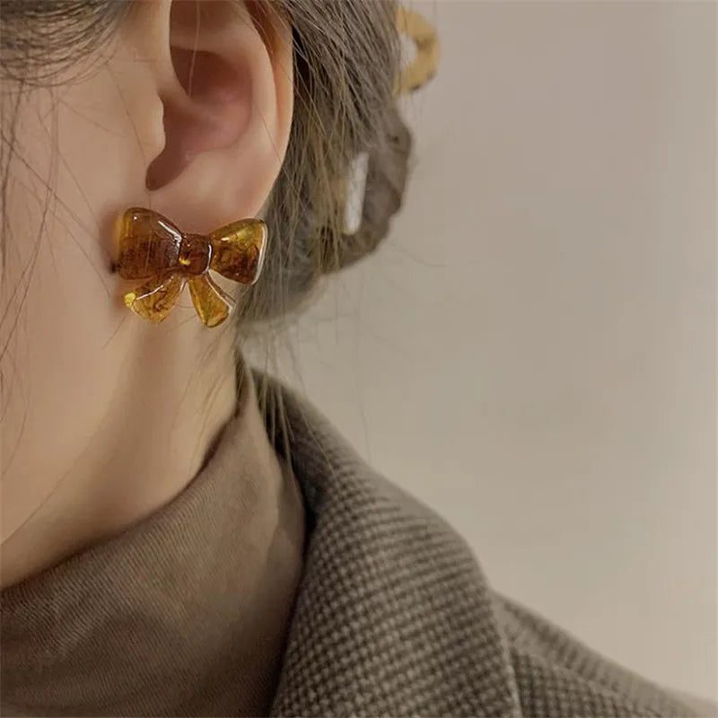 Trendy Amber Resin Bowknot Stud Earrings