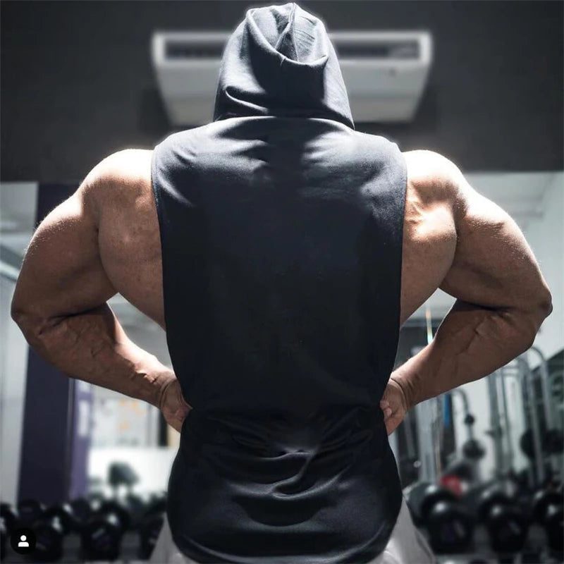 Men's Cotton Hooded Tank Top for Fitness