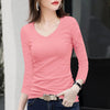 Chic Long Sleeve V-Neck Cotton T-Shirts