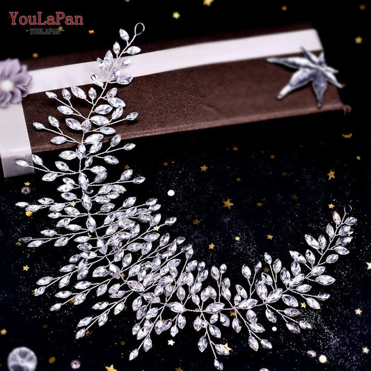 Bridal Rhinestone Flower Leaf Headband Tiara