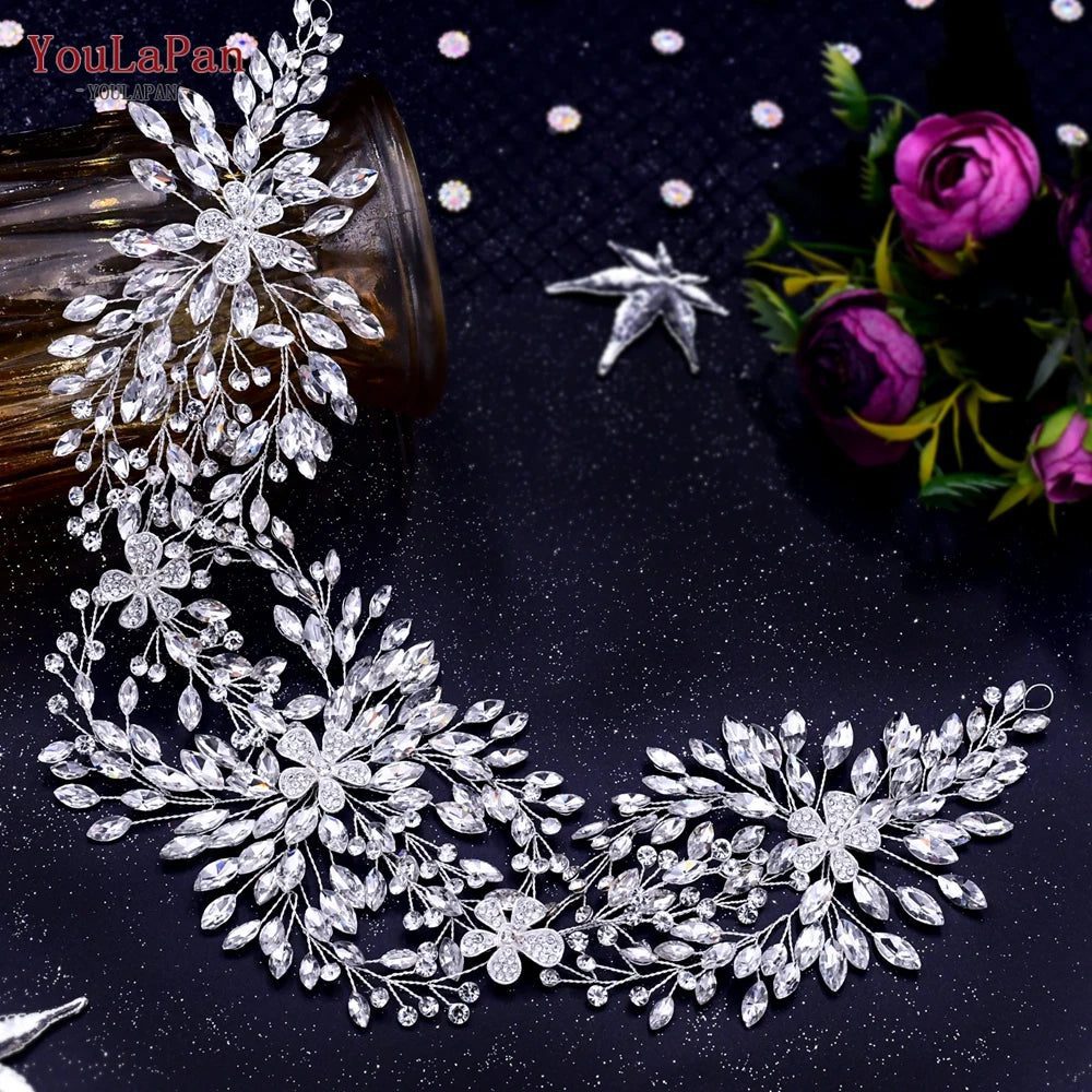 Bridal Rhinestone Flower Leaf Headband Tiara