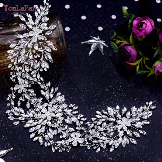 Bridal Rhinestone Flower Leaf Headband Tiara