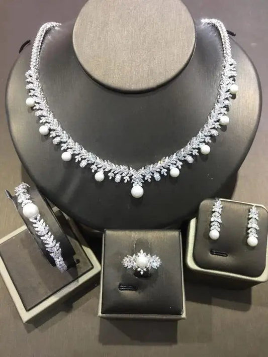 Elegant 4pcs Bridal Zirconia Necklace Jewelry Set