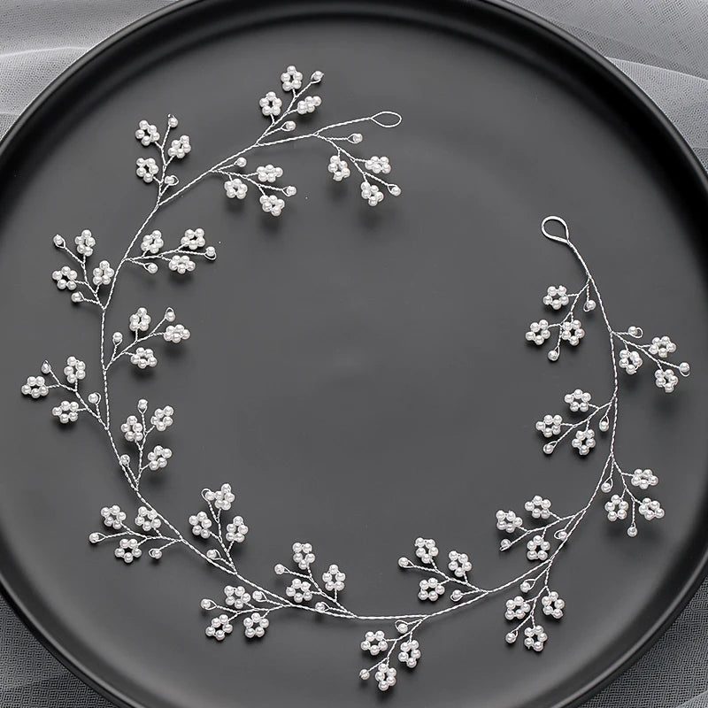 Handmade Silver Pearl Hair Bands for Weddings