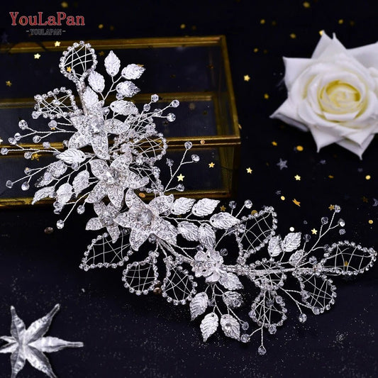Bridal Rhinestone Flower Leaf Headband Tiara