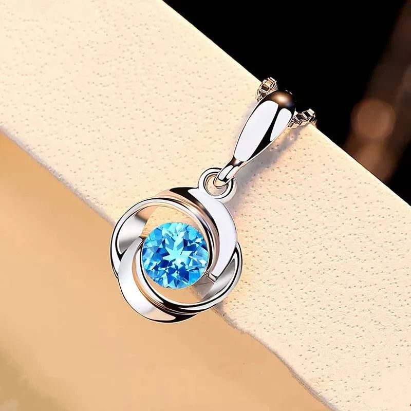 Natural Blue Crystal Sapphire Pendant Necklace for Women