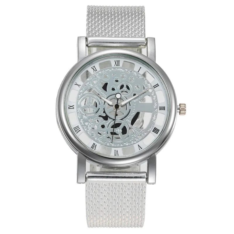 Unisex Skeleton Quartz Watch with Mesh Band