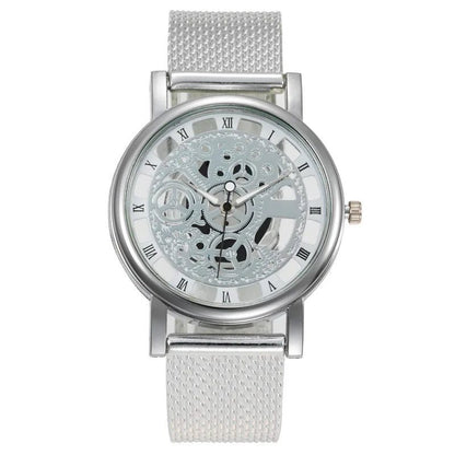 Unisex Skeleton Quartz Watch with Mesh Band