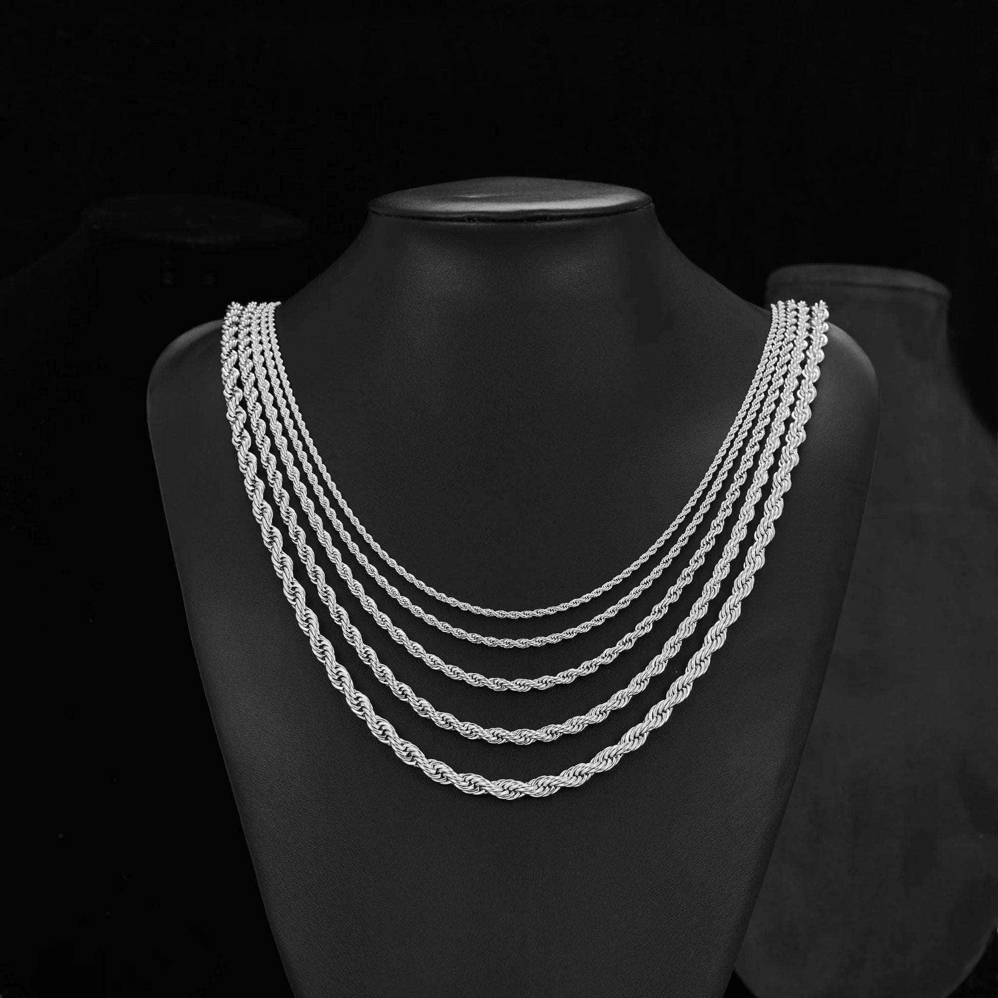 Waterproof Vintage Silver Twist Rope Necklace