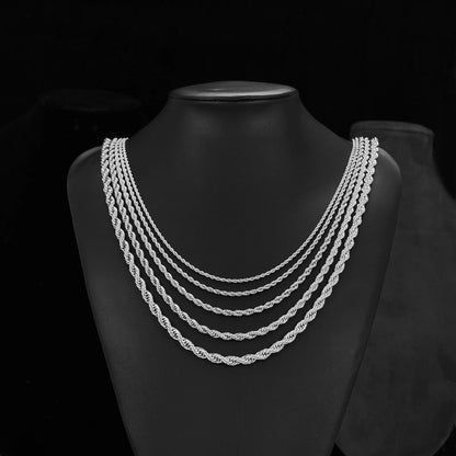 Waterproof Vintage Silver Twist Rope Necklace