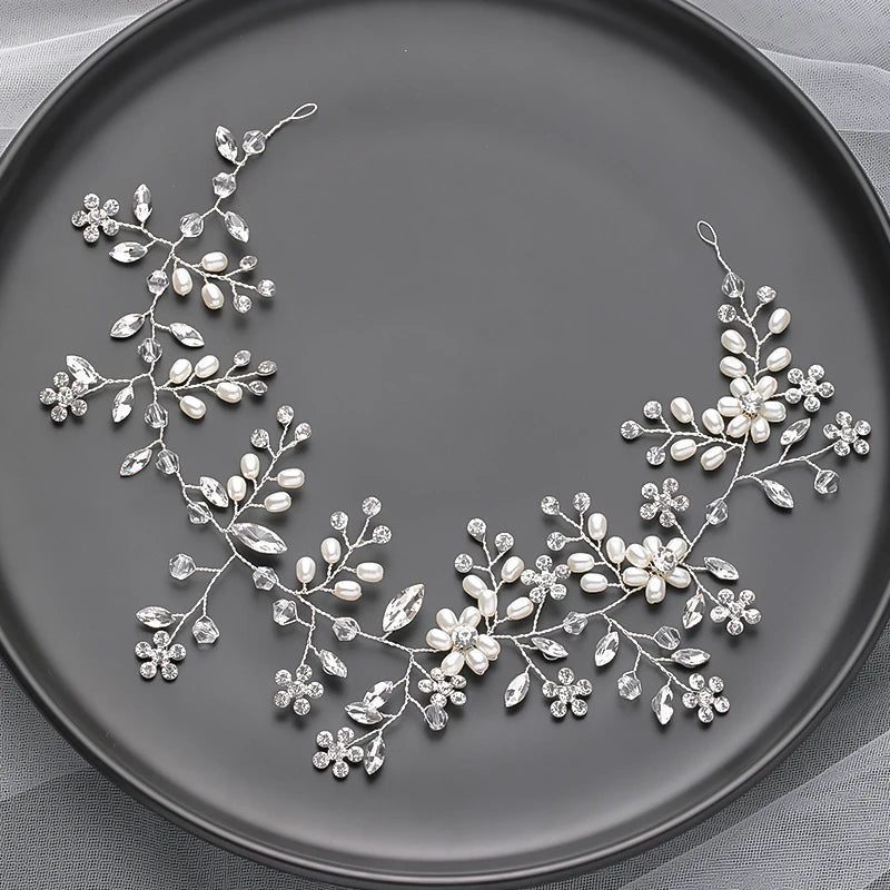 Handmade Silver Pearl Hair Bands for Weddings