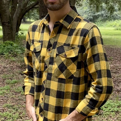 Men's Flannel Plaid Button-Up Shirt - Fall
