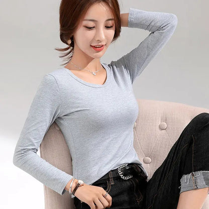 Trendy Long Sleeve Cotton T-Shirts for Women