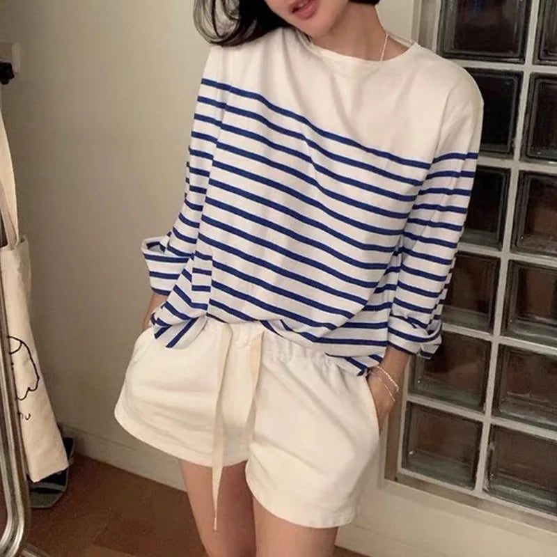 Women's Striped Long Sleeve Cotton T-Shirt