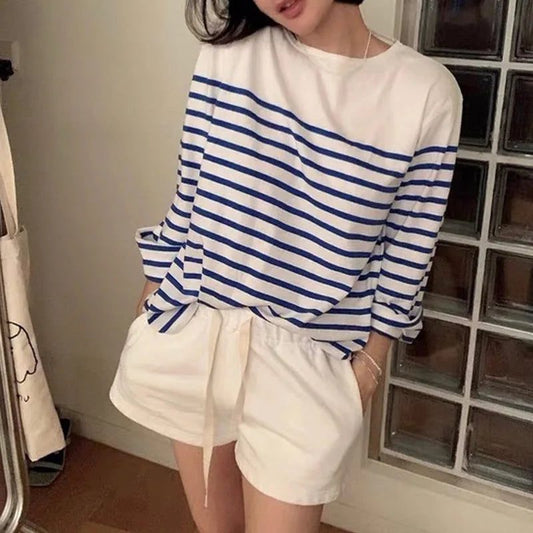 Women's Striped Long Sleeve Cotton T-Shirt