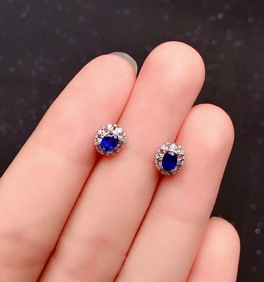 Natural Blue Sapphire Stud Earrings 3mm 4mm