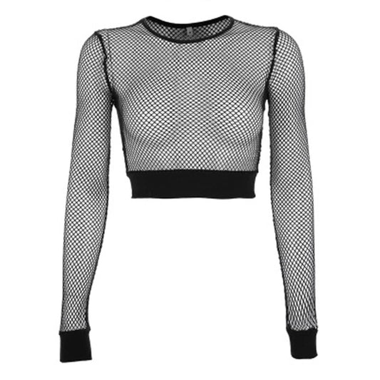 Sexy Black Mesh Crop Top Women Summer