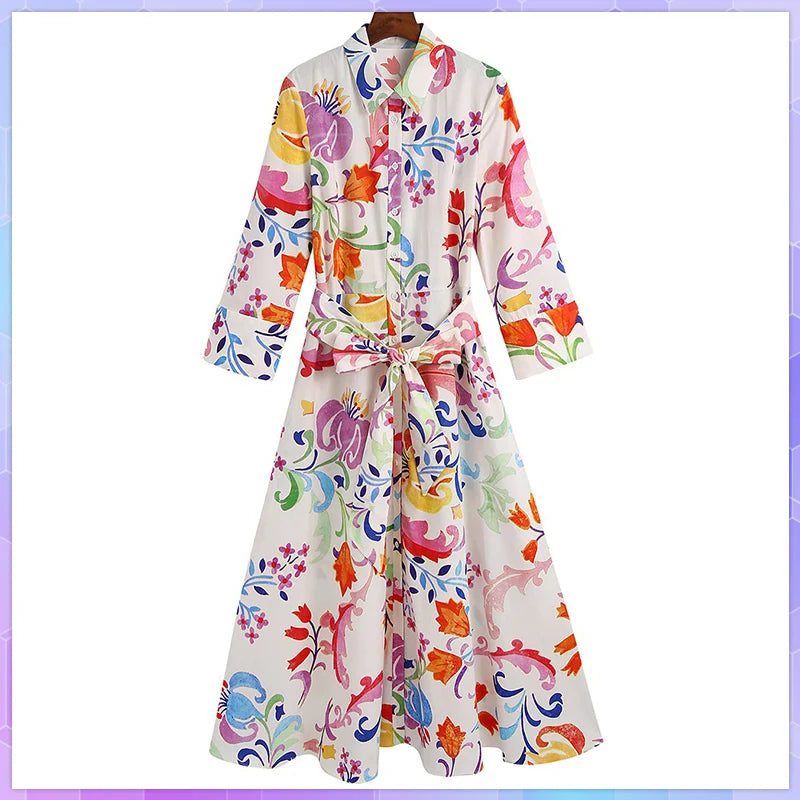 Chic Vintage Floral Midi Dress for Women