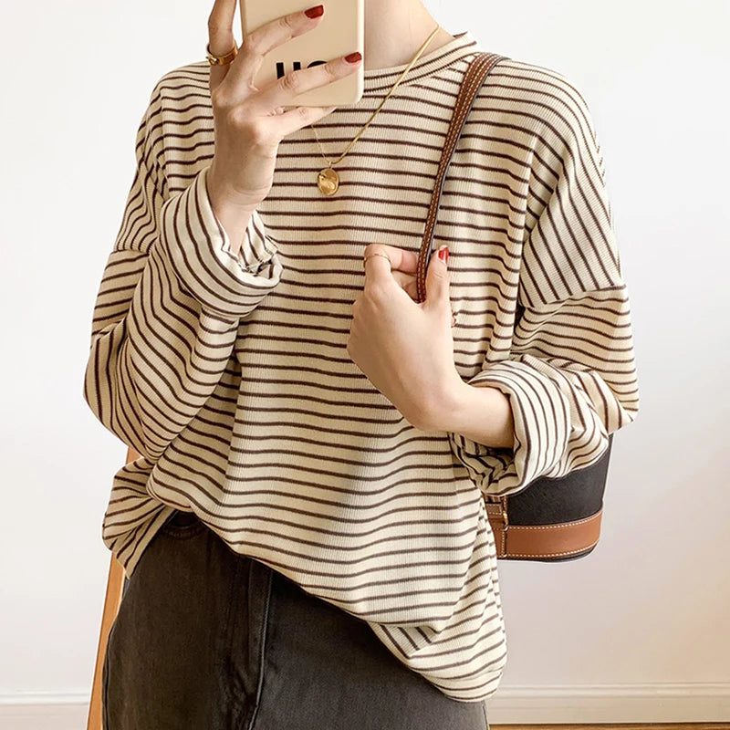 Women's Striped Cotton Long Sleeve T-Shirt