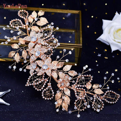 Bridal Rhinestone Flower Leaf Headband Tiara