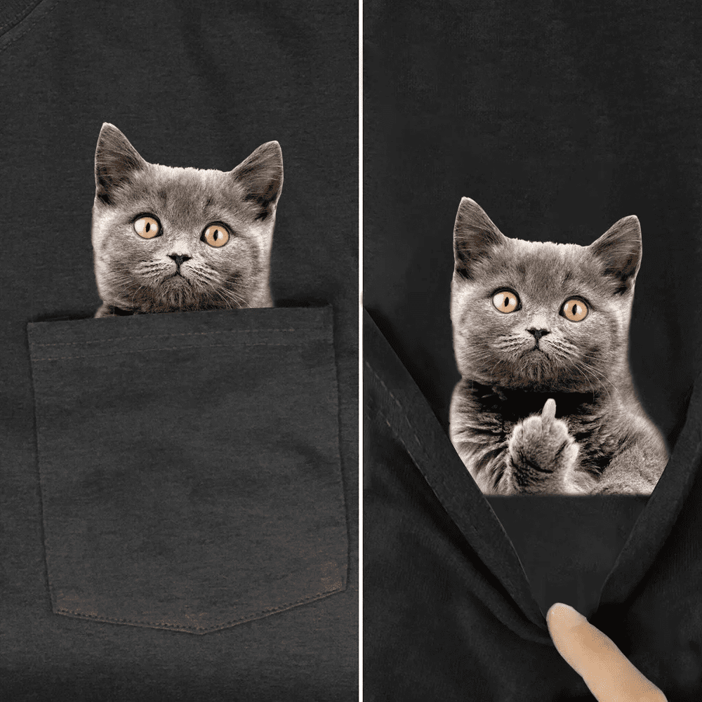 Funny Cat Middle Finger Pocket T-Shirt