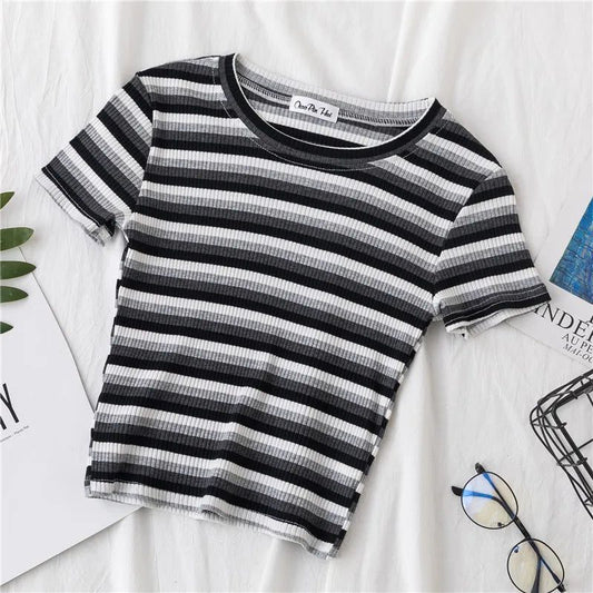 Summer Rainbow Striped Slim Fit T-Shirt