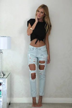 Women's Stylish Summer Tie Front Cropped T-Shirt