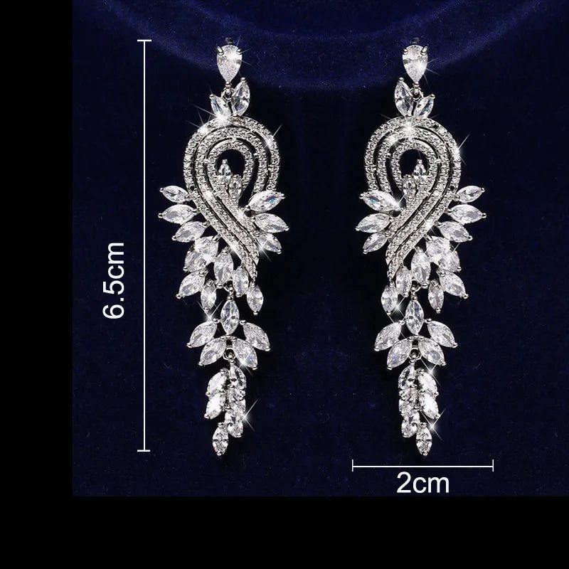 Elegant Long Zirconia Dangle Earrings for Weddings