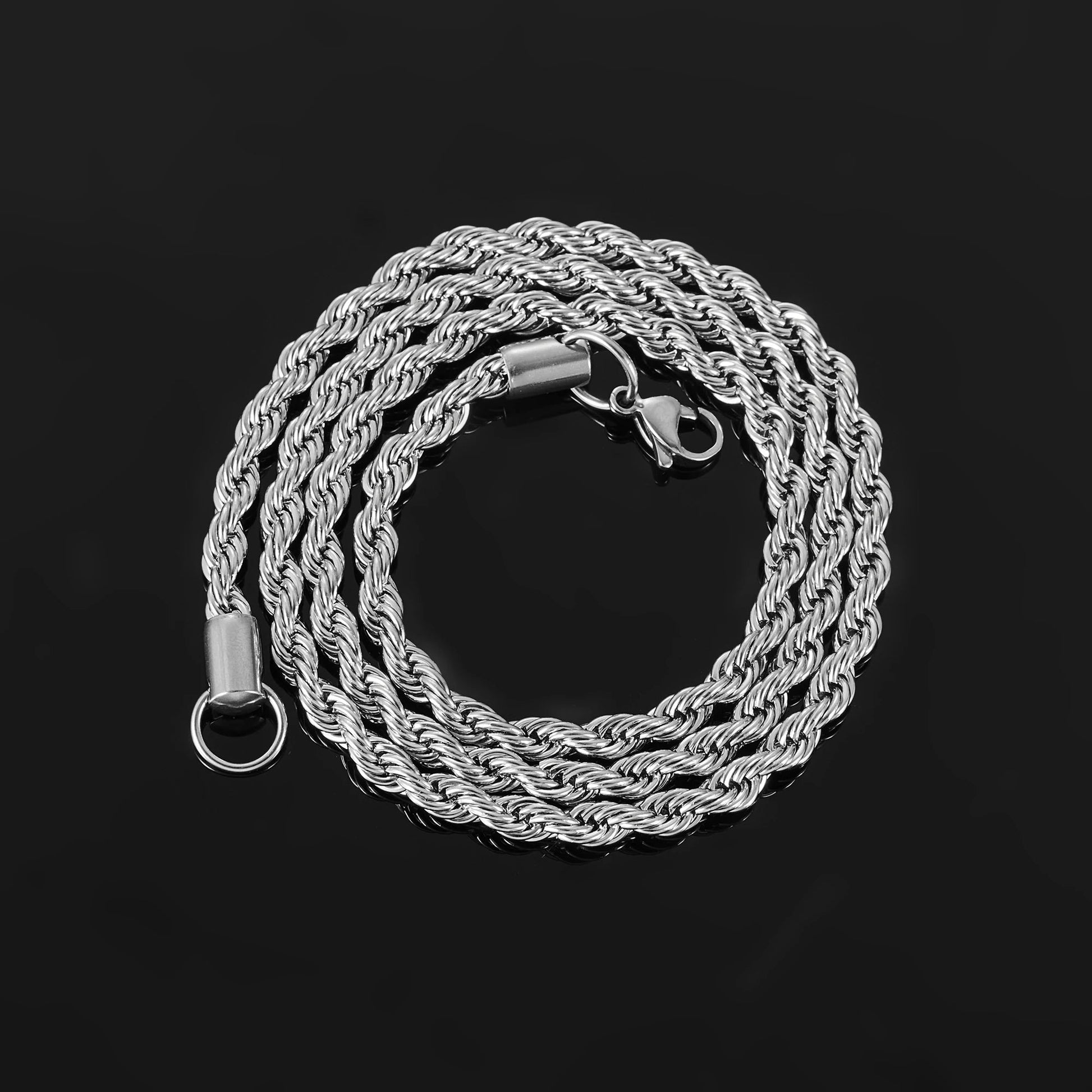 Waterproof Vintage Silver Twist Rope Necklace