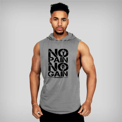 Men's Cotton Hooded Tank Top for Fitness